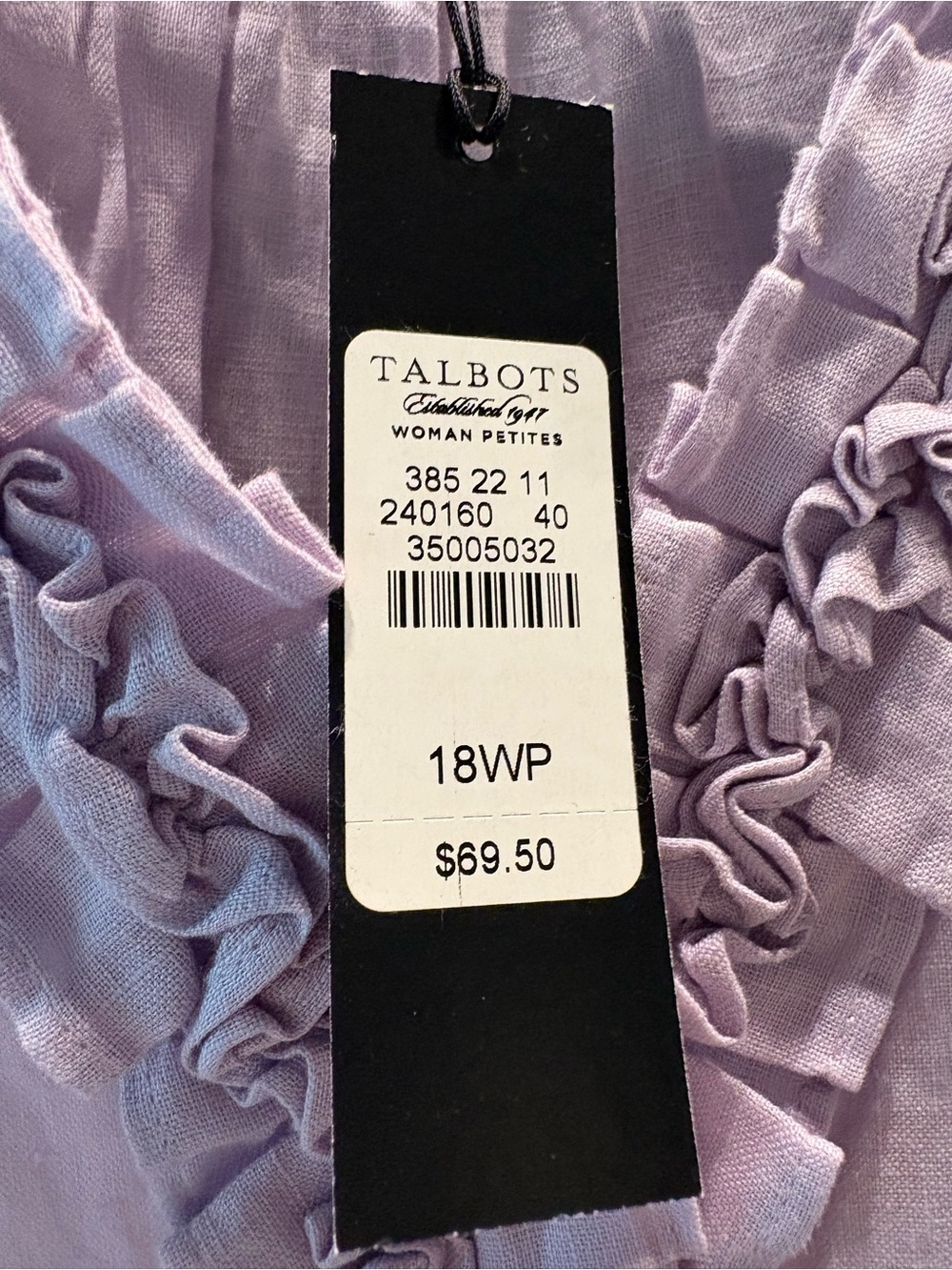 NWT Petites Talbots Lavender Linen Top with Ruffle V-neck, 18WP